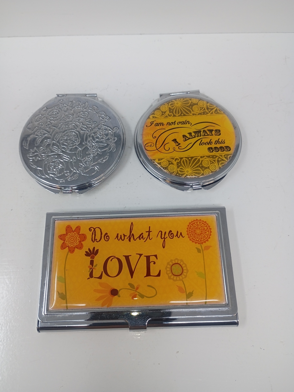 Ganz Yellow Floral Compact Mirror and Card Case Set
